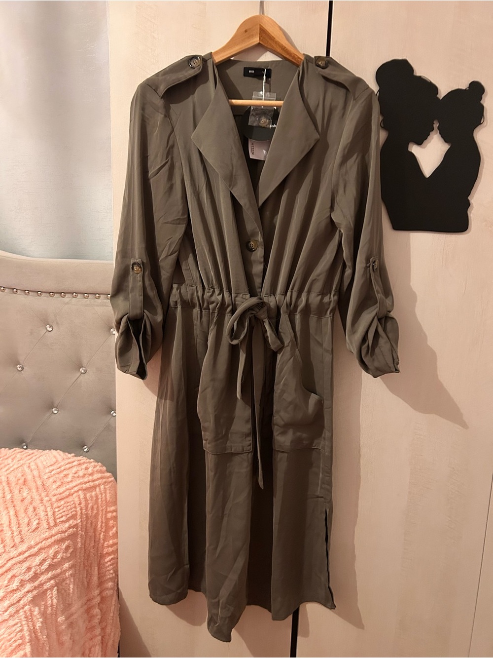 mittoshop Olive Green Drawstring Trench Dress